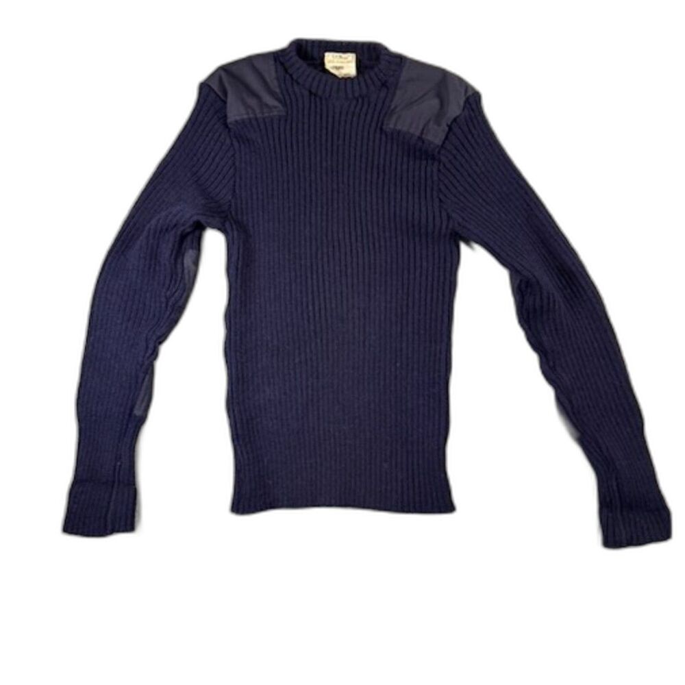 Vintage LL Bean Womens L 100% Wool Commando Sweater Made England Navy